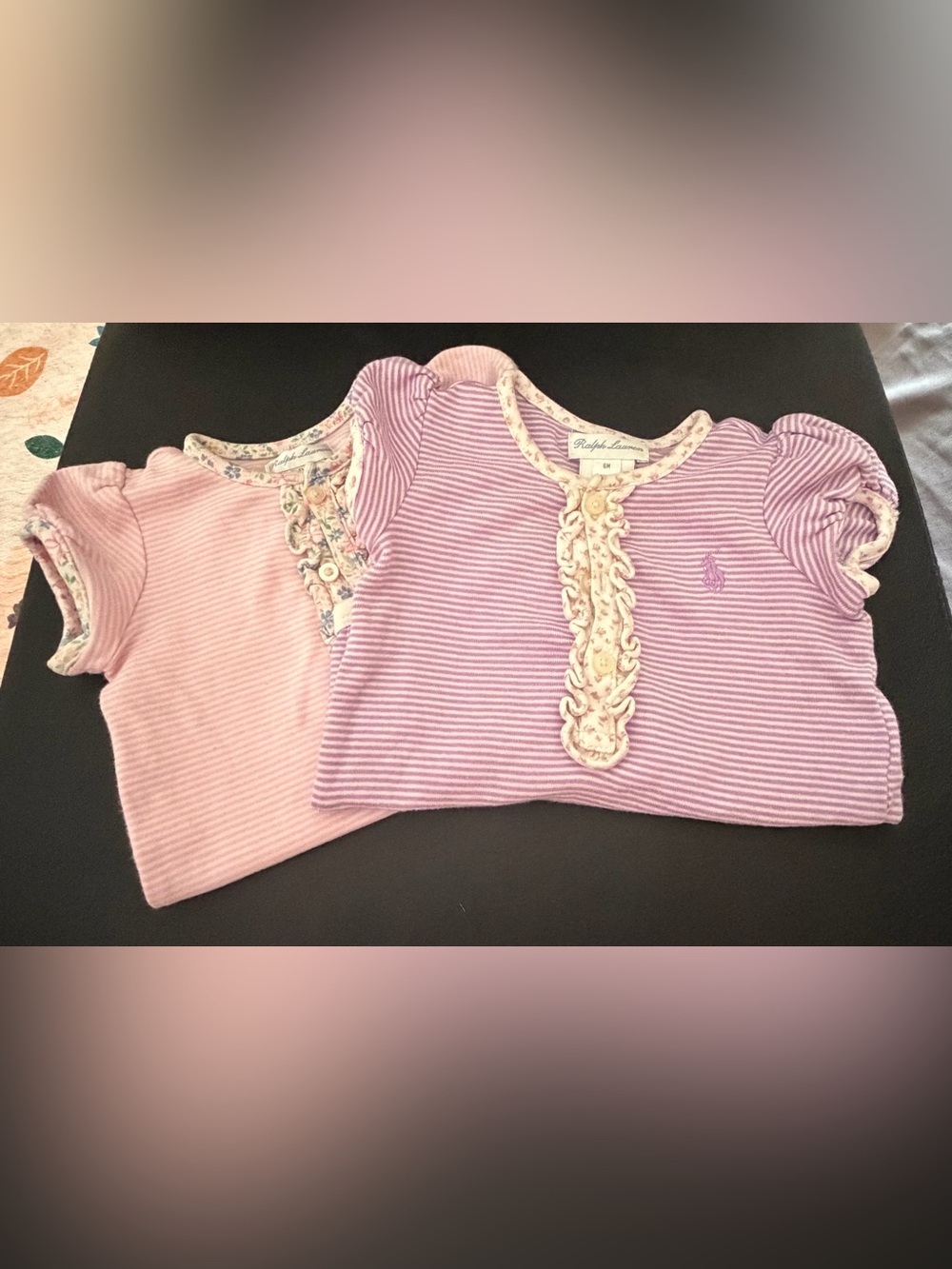 Ralph Lauren baby Pink & purple Striped Ruffle onesies.